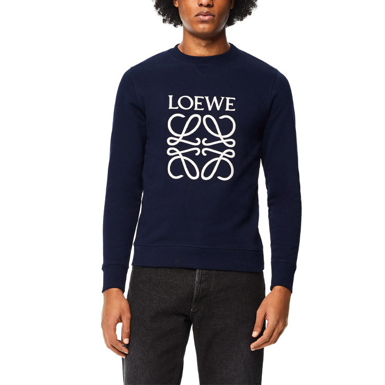 Shop LOEWE Anagram 海军蓝刺绣标志纯棉圆领卫衣 H526Y24J02-5110