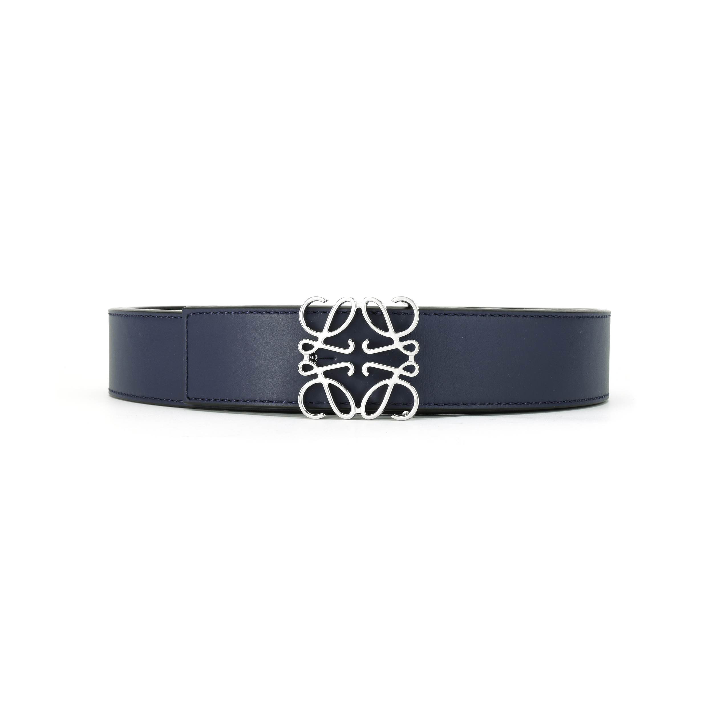 LOEWE Anagram Smooth Buckle Leather Belt for Men Blue/Black/Silver 3.5cm. E619Z20X03-5574