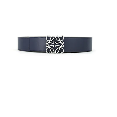 LOEWE Anagram Smooth Buckle Leather Belt for Men Blue/Black/Silver 3.5cm. E619Z20X03-5574