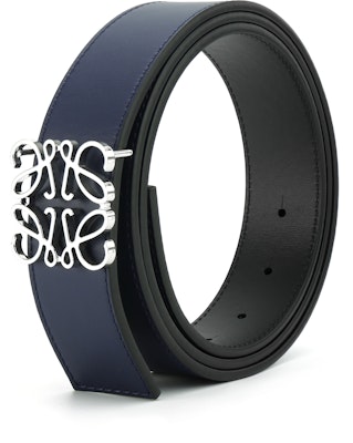 LOEWE 男士Anagram平滑扣皮带 蓝色/黑色/银色 3.5cm. E619Z20X03-5574 Lookbook LOEWE 男士Anagram平滑扣皮带 蓝色/黑色/银色 3.5cm. E619Z20X03-5574