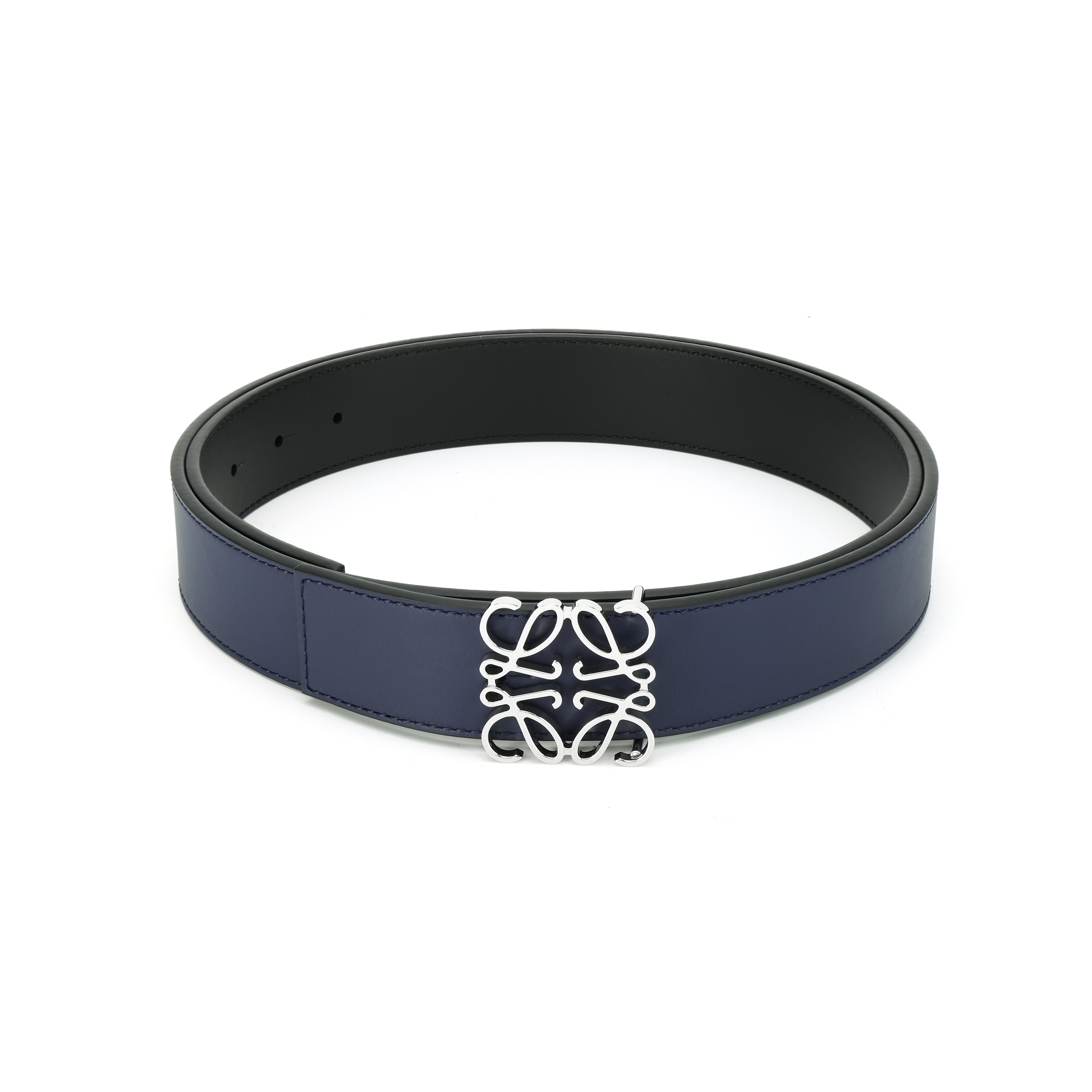 Shop LOEWE 男士Anagram平滑扣皮带 蓝色/黑色/银色 3.5cm. E619Z20X03-5574