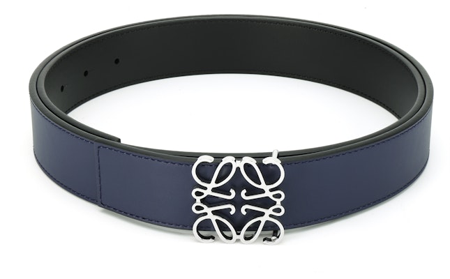 LOEWE 男士Anagram平滑扣皮带 蓝色/黑色/银色 3.5cm. E619Z20X03-5574 Shop LOEWE 男士Anagram平滑扣皮带 蓝色/黑色/银色 3.5cm. E619Z20X03-5574