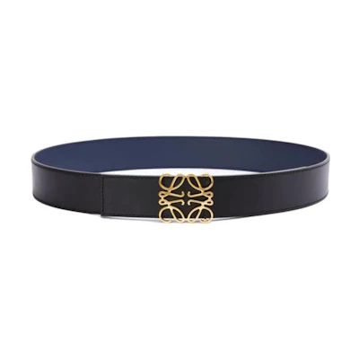 LOEWE Anagram Smooth Leather Belt Black Blue Gold 4cm Wide. 51501010-5533