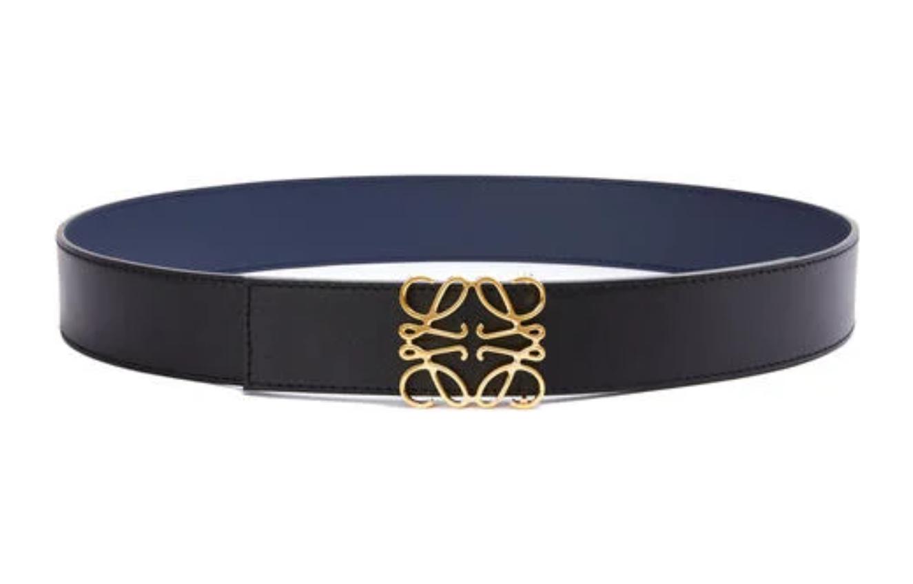 Order LOEWE Anagram Smooth Leather Belt  Black Blue Gold 4cm Wide. 51501010-5533