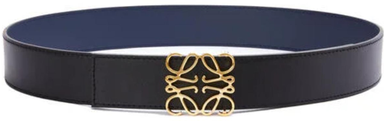 LOEWE Anagram Smooth Leather Belt Black Blue Gold 4cm Wide. 51501010-5533 Order LOEWE Anagram Smooth Leather Belt Black Blue Gold 4cm Wide. 51501010-5533