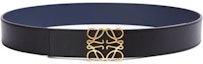 Order LOEWE Anagram Smooth Leather Belt Black Blue Gold 4cm Wide. 51501010-5533