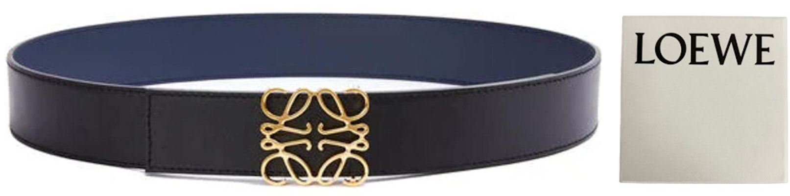 LOEWE Anagram Smooth Leather Belt Black Blue Gold 4cm Wide. 51501010-5533 Shop LOEWE Anagram Smooth Leather Belt Black Blue Gold 4cm Wide. 51501010-5533