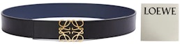 Shop LOEWE Anagram Smooth Leather Belt Black Blue Gold 4cm Wide. 51501010-5533