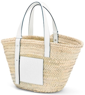 LOEWE 棕櫚葉與小牛皮籃子包 自然/白色 Order LOEWE 棕櫚葉與小牛皮籃子包 自然/白色