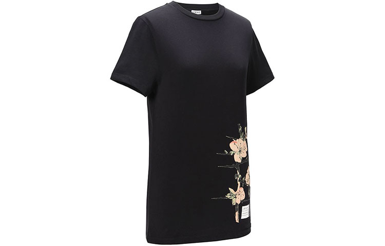 Shop LOEWE 黑色花卉印花圓領T恤 H6199470CR-1100