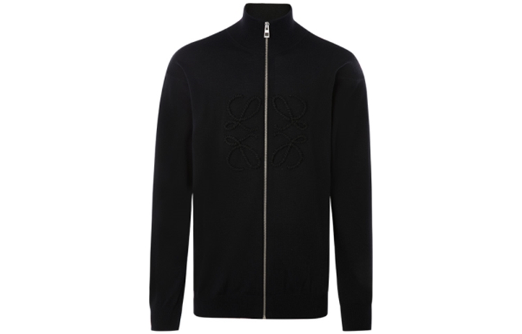 LOEWE Black Knit Zip-Up Jacket with Stand Collar. H526333X82-1100