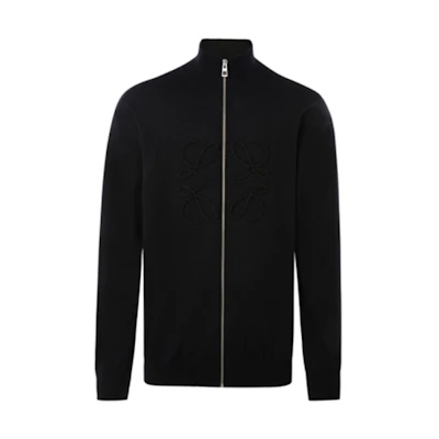 LOEWE Black Knit Zip-Up Jacket with Stand Collar. H526333X82-1100
