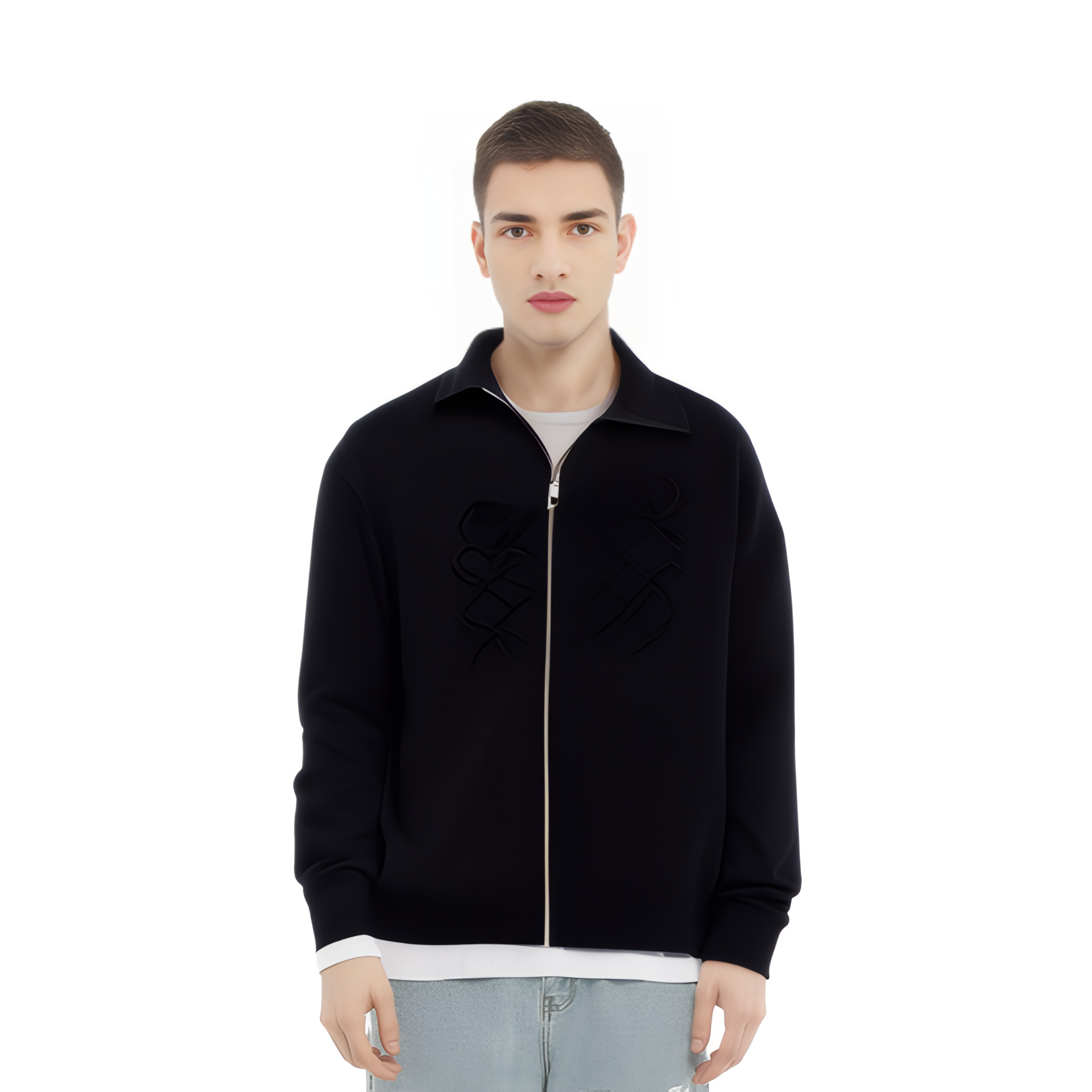 Shop LOEWE Black Knit Zip-Up Jacket with Stand Collar. H526333X82-1100
