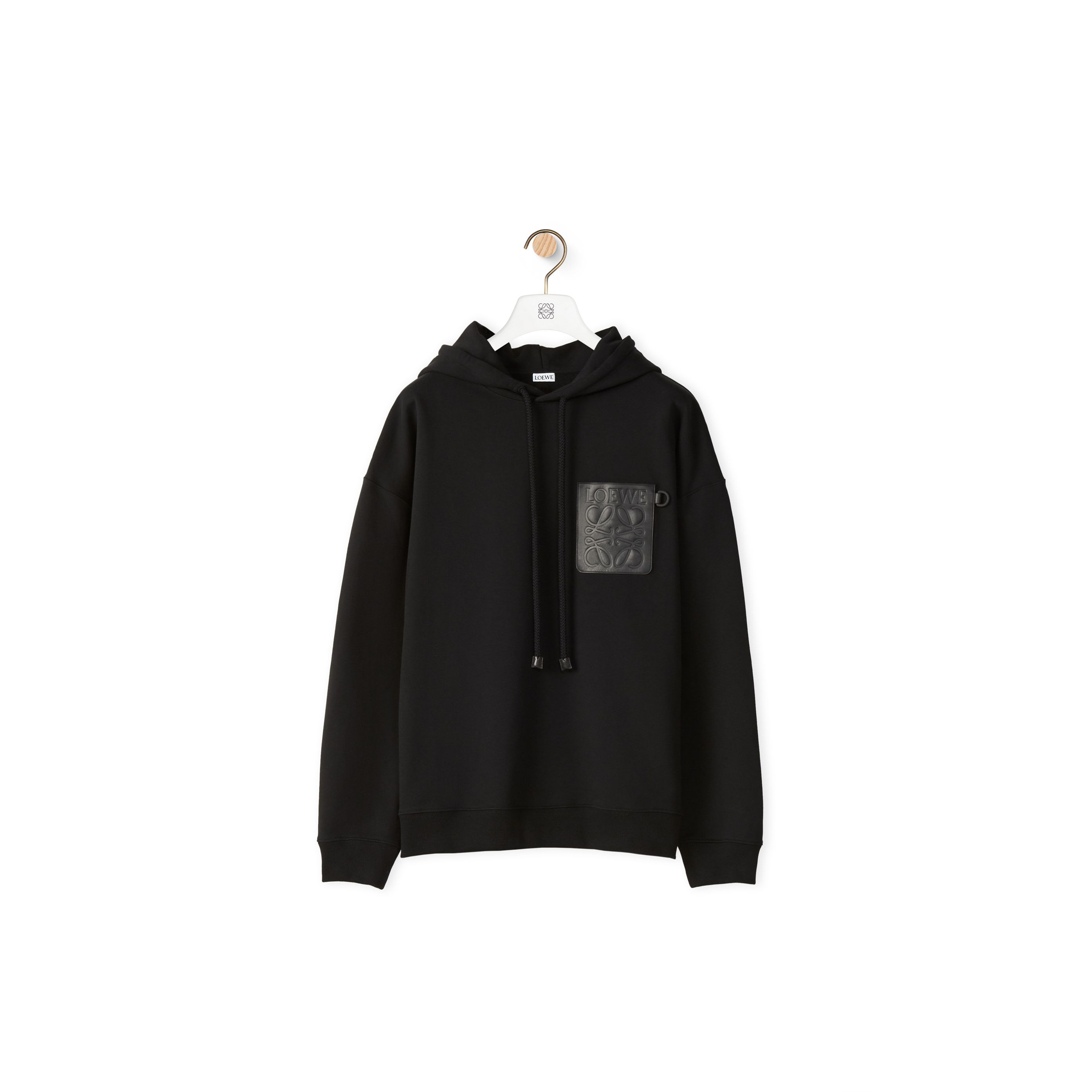 LOEWE Black Leather Patchwork Loose-fit Hoodie LOEWE-H526Y25J12