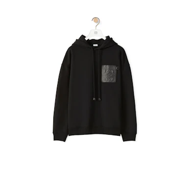 LOEWE Black Leather Patchwork Loose-fit Hoodie LOEWE-H526Y25J12