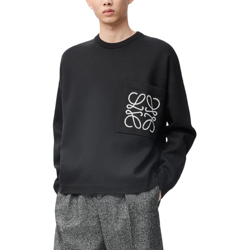 LOEWE Black Loose Fit Crewneck Long Sleeve Sweatshirt with Pocket H526Y14KKI-1102