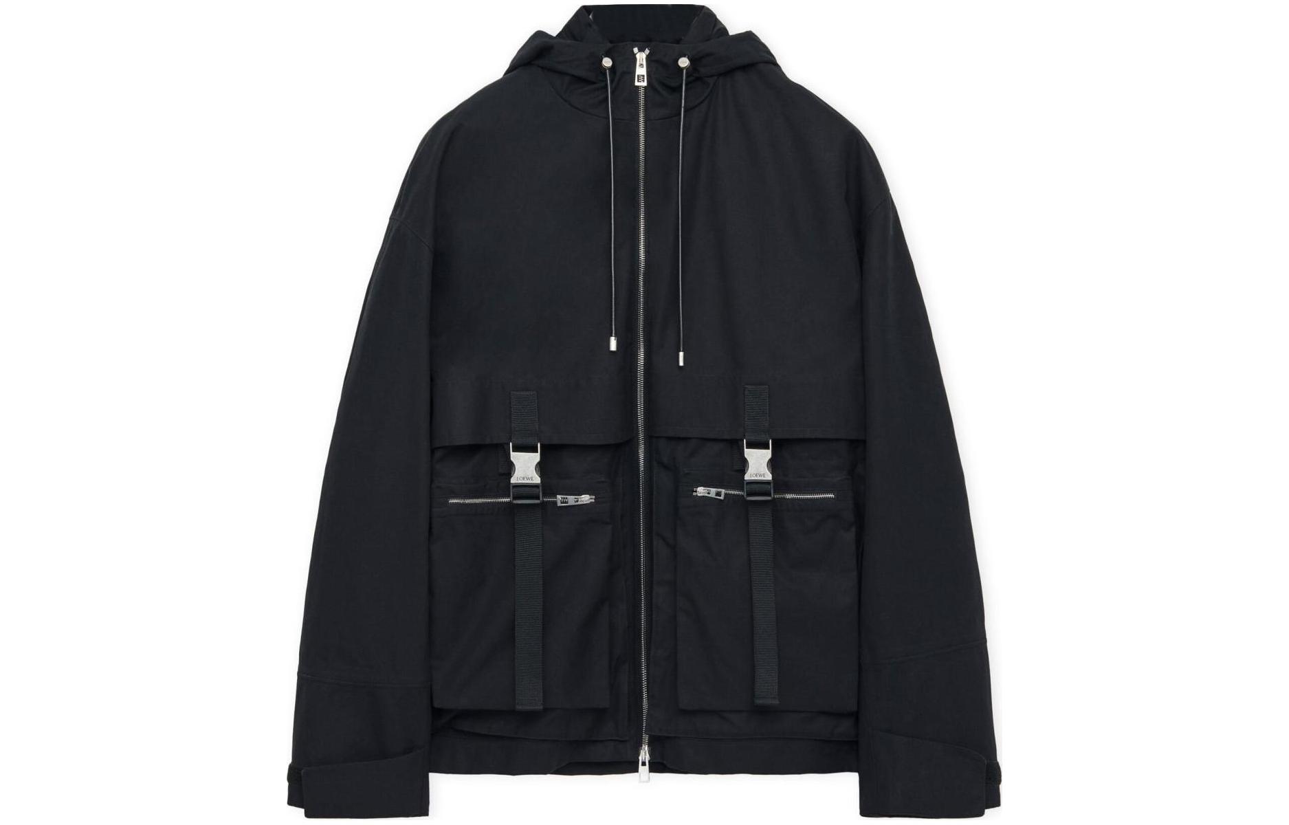 LOEWE Black Solid Color Hooded Zip-Up Casual Jacket H526Y02W641100