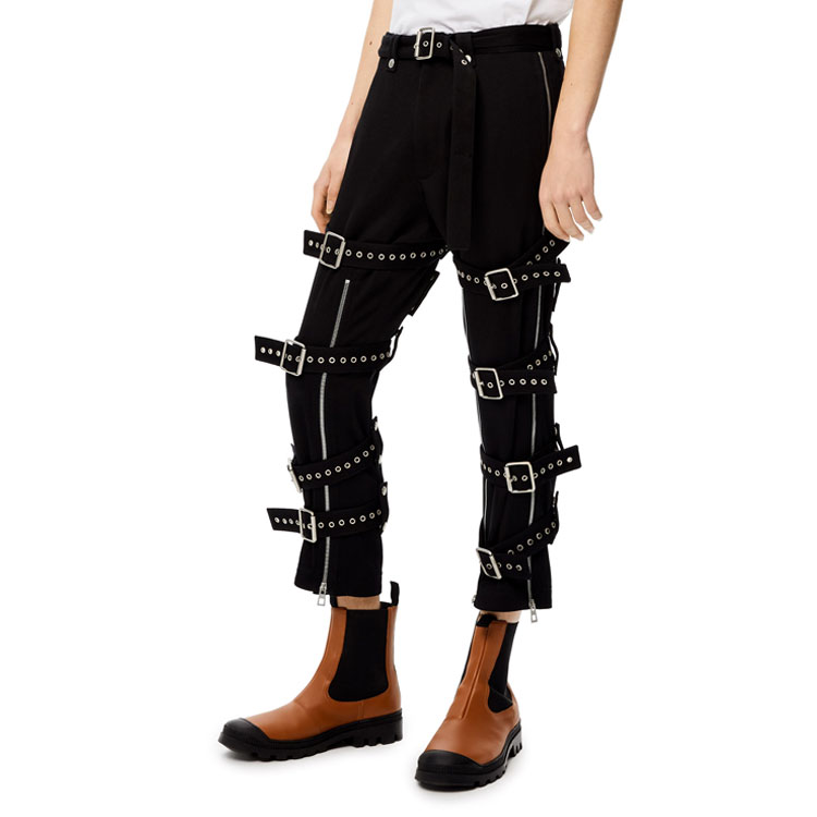 Lookbook ロエベ ブラック ウール テーパードパンツ メタリックアクセント付き H526Y04X04-1100