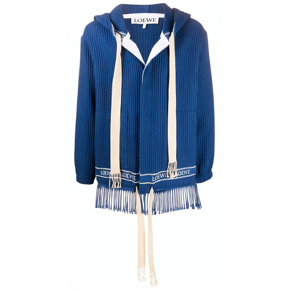 LOEWE Blue Hooded Tassel Drawstring Woven Jacket H2108910PO-5110