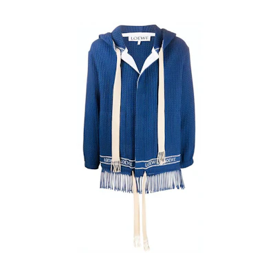 LOEWE Blue Hooded Tassel Drawstring Woven Jacket H2108910PO-5110