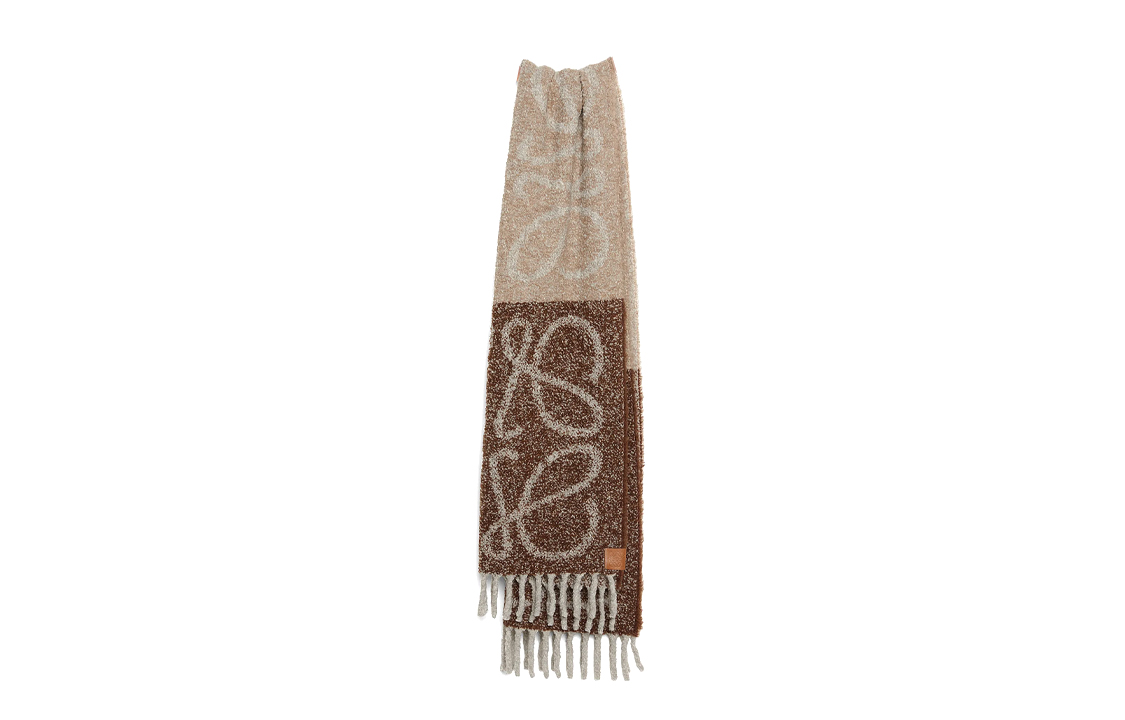 LOEWE Brown Fringe Wool Scarf Unisex Couple Style. F811257X79
