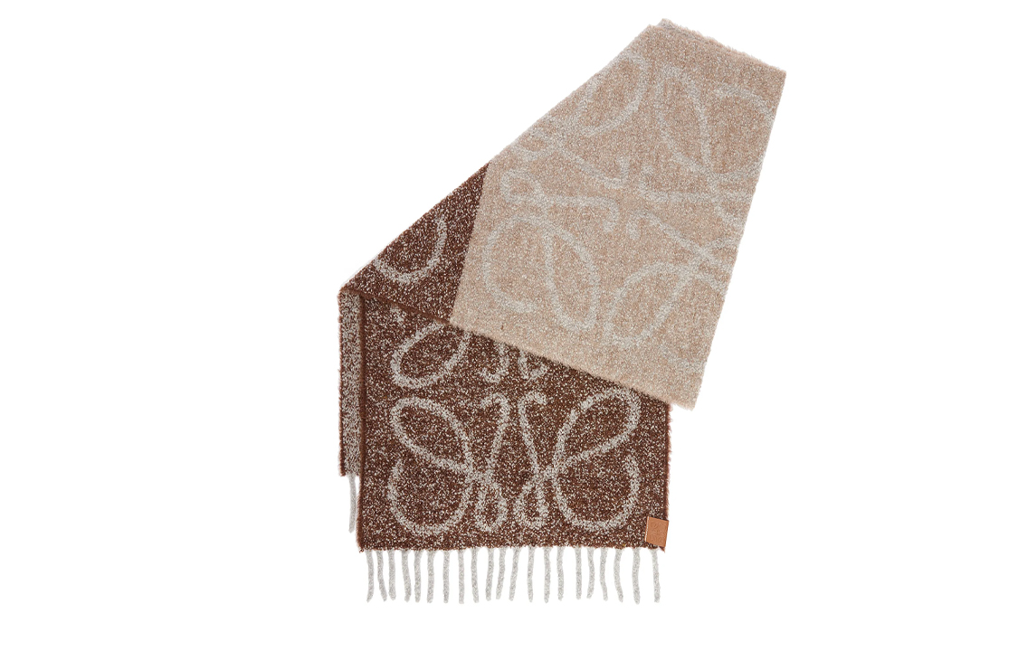 Shop LOEWE 棕色流苏羊毛围巾 情侣款 男女同款 F811257X79