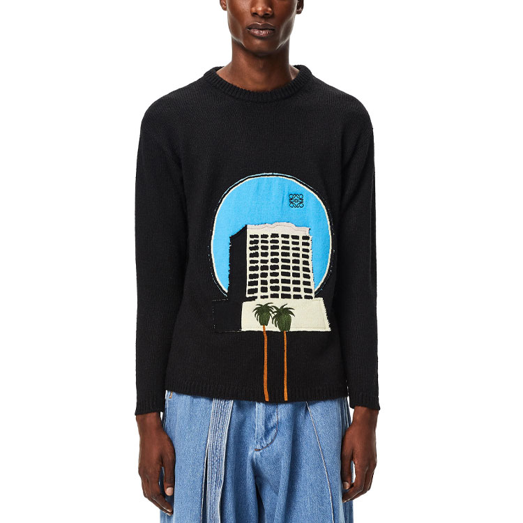 Shop LOEWE Colección Cápsula Suéter de Punto Negro con Diseño de Dibujos Animados H897Y14K02-1489