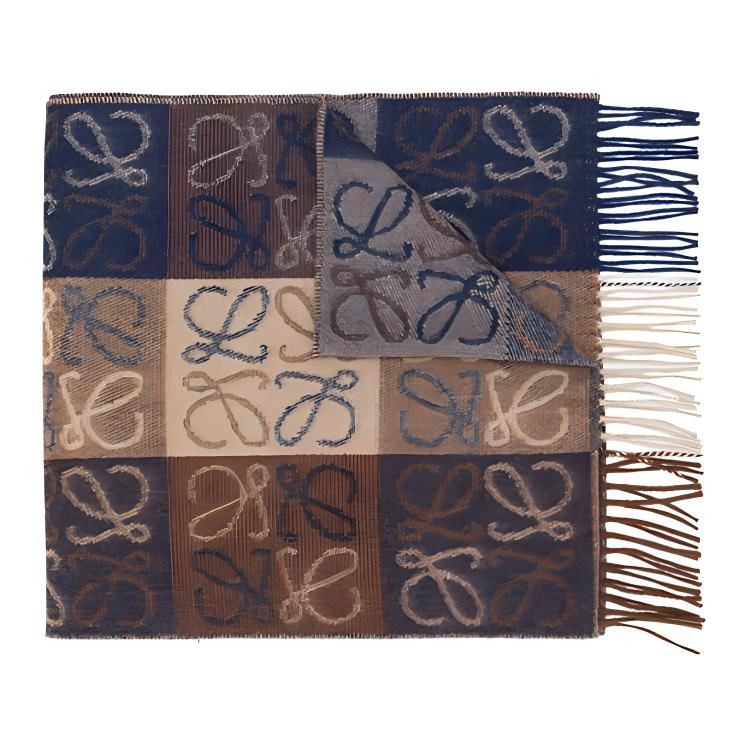 LOEWE Checkered Pattern Knit Scarf Unisex Brown F810487X17-4042