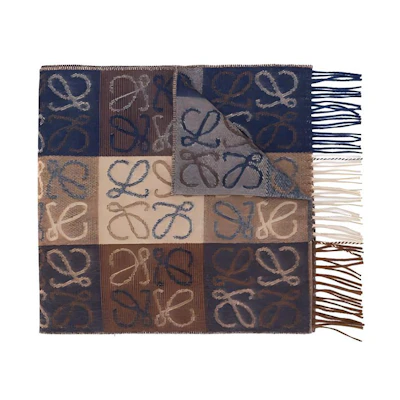 LOEWE Checkered Pattern Knit Scarf Unisex Brown F810487X17-4042