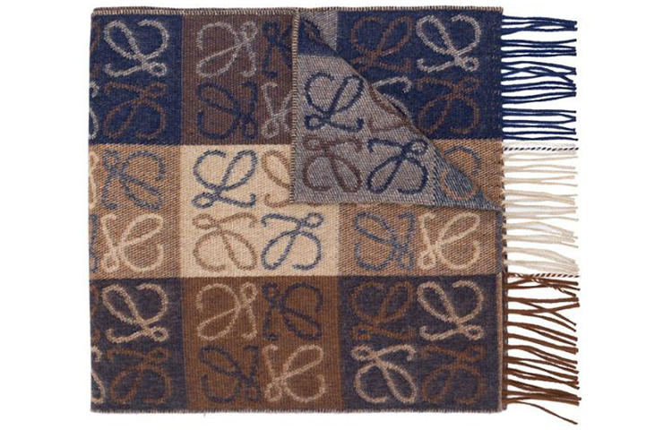 LOEWE Checkered Pattern Knit Scarf Unisex Brown F810487X17-4042 圖 2