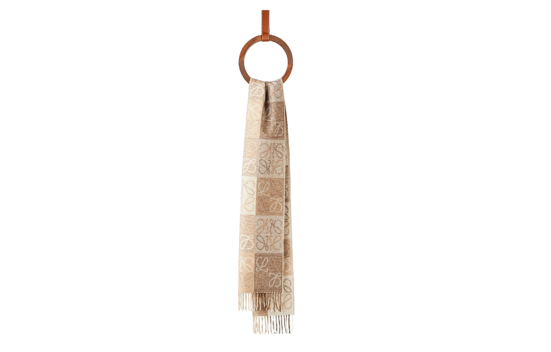 LOEWE Checkered Wool-Cashmere Scarf Unisex Couple Style White/Beige. LOEWE-F810487X172112 圖 2