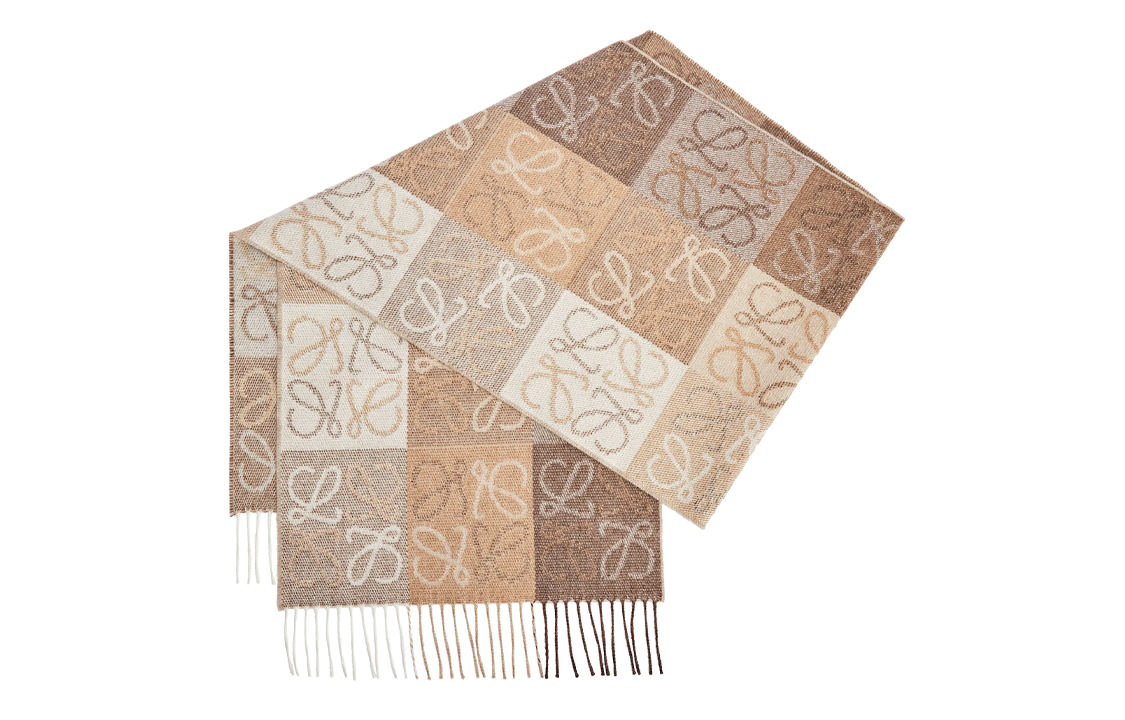 LOEWE Checkered Wool-Cashmere Scarf Unisex Couple Style White/Beige. LOEWE-F810487X172112 圖 3