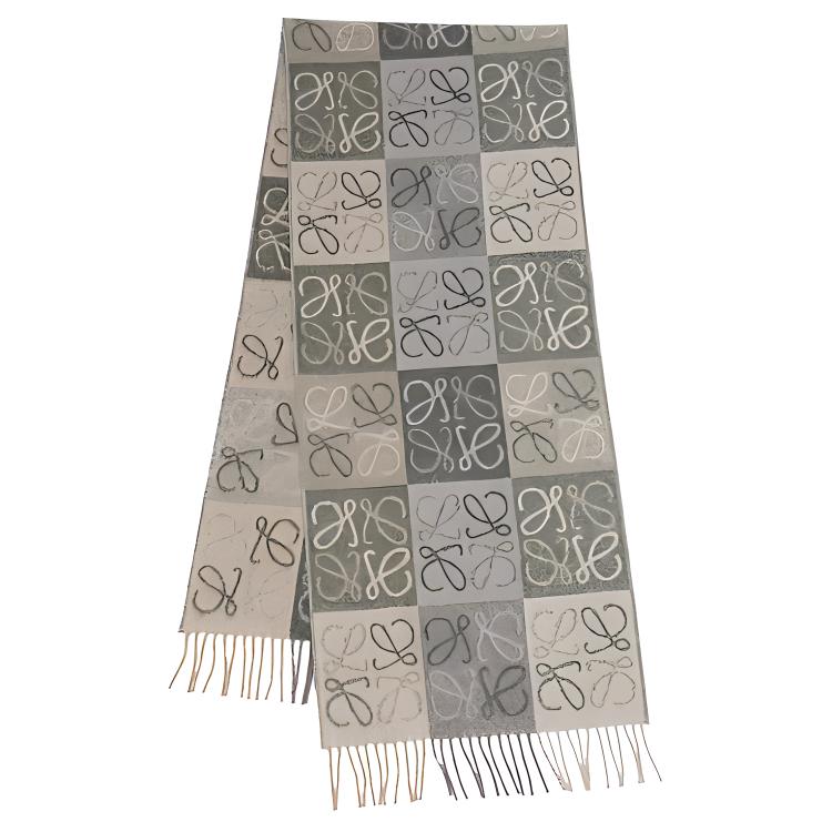 LOEWE Classic Check Wool Cashmere Scarf Coffee Unisex Couple Style F810487X17-2277