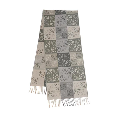 LOEWE Classic Check Wool Cashmere Scarf Coffee Unisex Couple Style F810487X17-2277