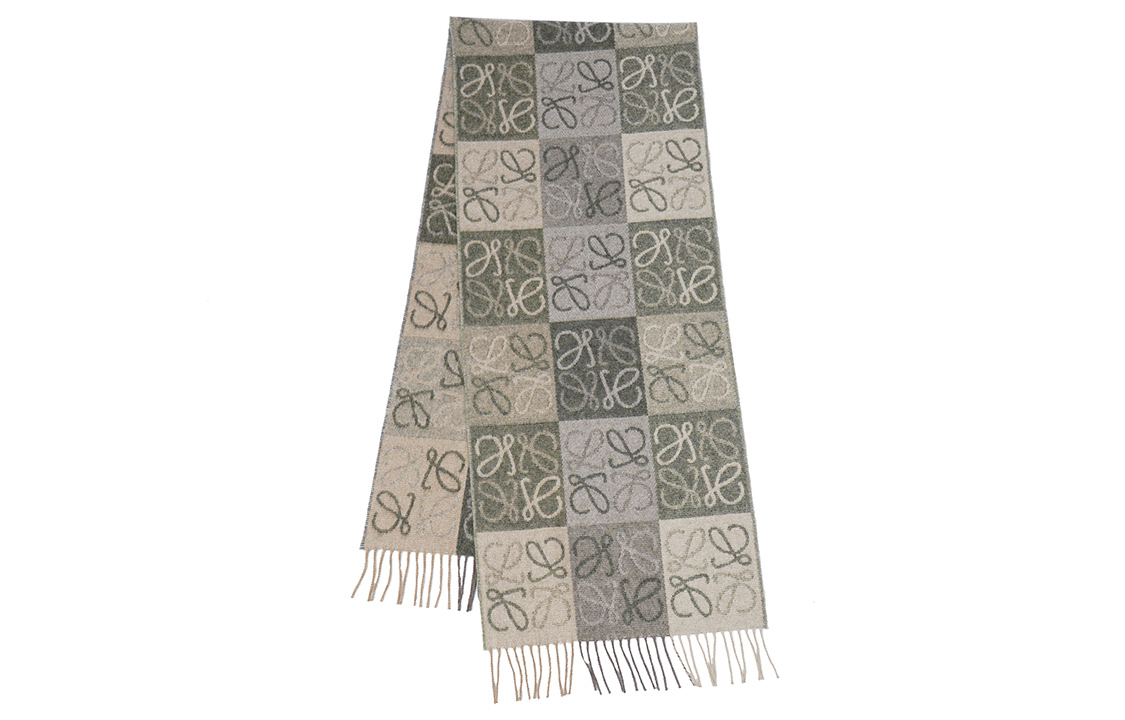 Order LOEWE经典咖啡色格纹羊毛羊绒围巾 情侣款男女通用 F810487X17-2277