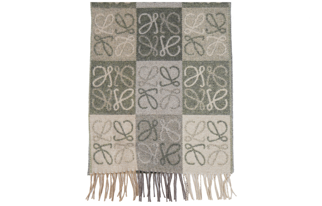 Lookbook LOEWE经典咖啡色格纹羊毛羊绒围巾 情侣款男女通用 F810487X17-2277