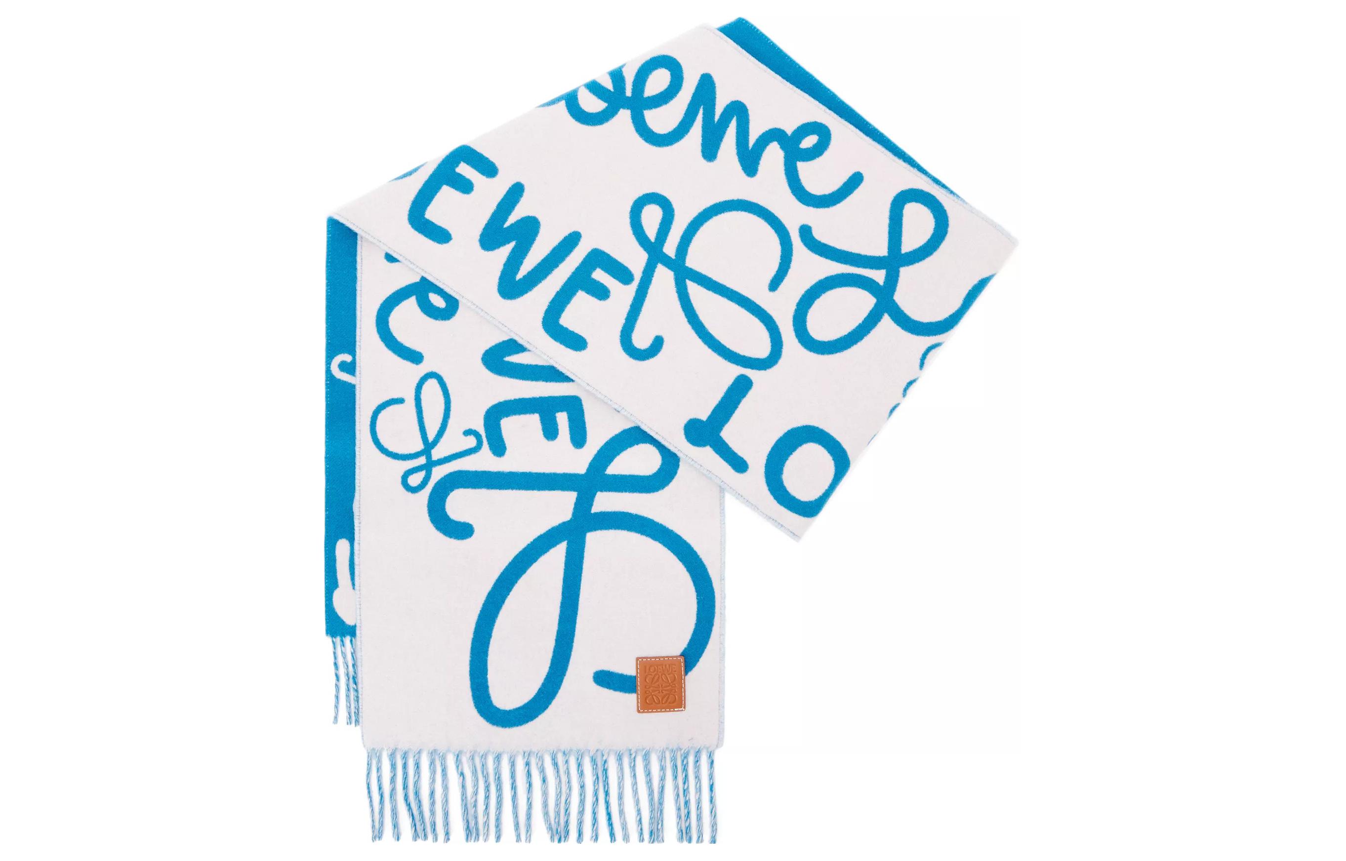 Shop LOEWE经典标志印花流苏围巾 男女通用羊毛冬季配饰 F000487XDT-7143