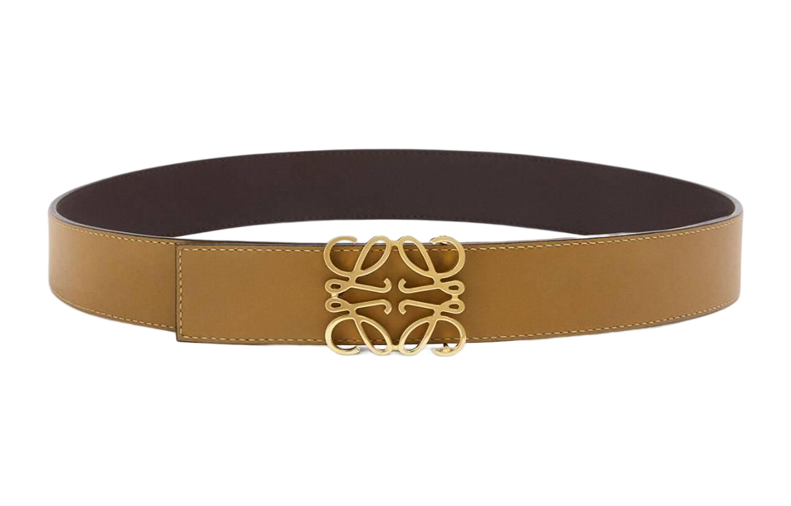 LOEWE Cut-Out Smooth Buckle Leather Belt Brown 4cm Width . 515010101832
