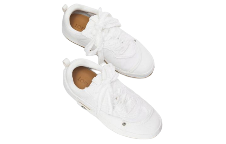 Shop LOEWE 羅意威 牛仔布 低幫 繫帶 時尚板鞋 白色