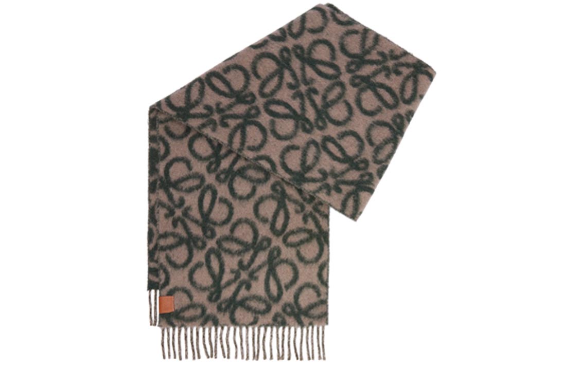 Purchase LOEWE 双面羊毛流苏围巾 男女同款 棕绿配色。 F811257X23