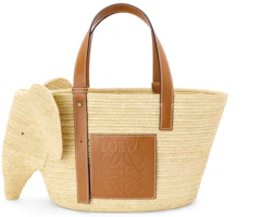 LOEWE Elephant Basket Bag in Raffia And Calfskin Natural/Tan LOEWE Elephant Basket Bag in Raffia And Calfskin Natural/Tan