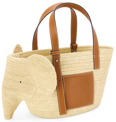 Beg Tangan Gajah LOEWE dalam Raffia dan Kulit Anak Sapi Asli/Coklat Tan Order Beg Tangan Gajah LOEWE dalam Raffia dan Kulit Anak Sapi Asli/Coklat Tan