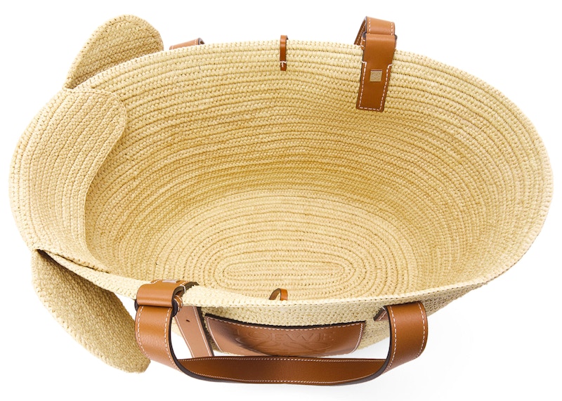 Lookbook Beg Tangan Gajah LOEWE dalam Raffia dan Kulit Anak Sapi Asli/Coklat Tan