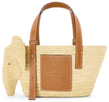 LOEWE Elephant Basket Bag in Raffia And Calfskin Small Natural/Tan LOEWE Elephant Basket Bag in Raffia And Calfskin Small Natural/Tan