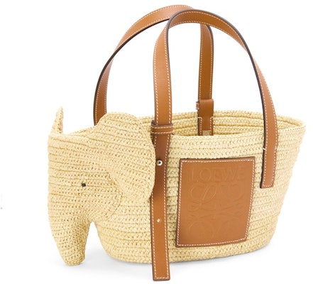 LOEWE 小象手提包 小号天然色 牛皮和拉菲草编织款 Order LOEWE 小象手提包 小号天然色 牛皮和拉菲草编织款