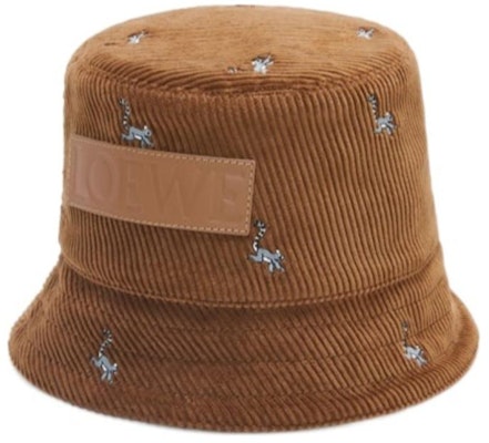LOEWE Embroidered Cotton Corduroy Calfskin Bucket Hat Brown Unisex Couple Style K820HB1X78 Order LOEWE Embroidered Cotton Corduroy Calfskin Bucket Hat Brown Unisex Couple Style K820HB1X78