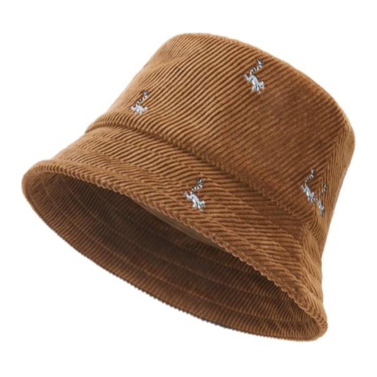 Shop 로에베 자수 코튼 코듀로이 송아지가죽 버킷햇 브라운 유니섹스 커플 스타일 K820HB1X78