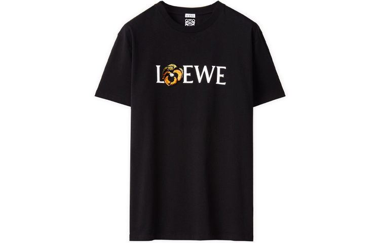 LOEWE Embroidered Cotton Short Sleeve T-Shirt Black H526Y22J23-1100