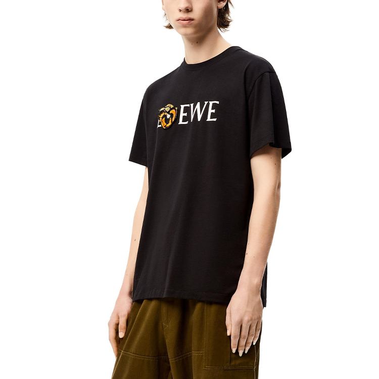 Shop LOEWE Embroidered Cotton Short Sleeve T-Shirt Black H526Y22J23-1100