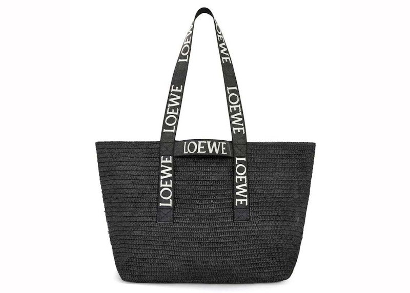 LOEWE Fold Shopper in Raffia Black